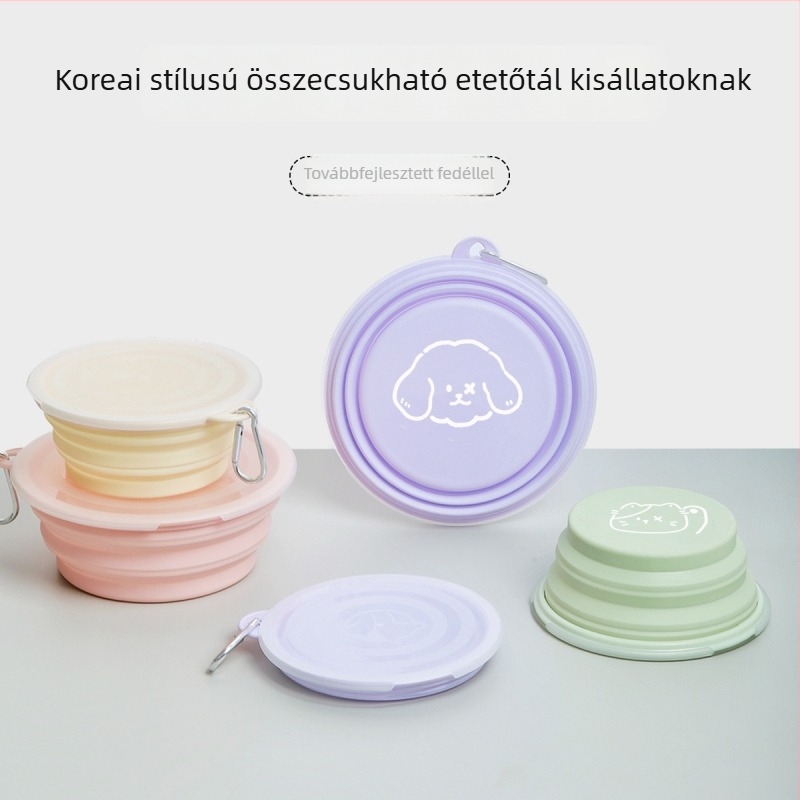 Összecsukható, hordozható háziállat-tál – kutyák és macskák számára, kültéri étel- és víztál