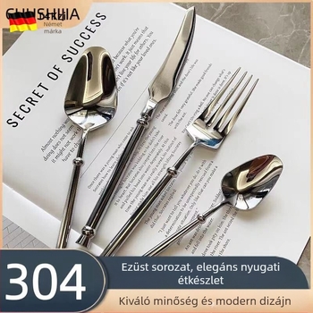 Kreatív 304-es rozsdamentes acél nyugati étkészlet: steak kés, villa, kanál és desszertkanál