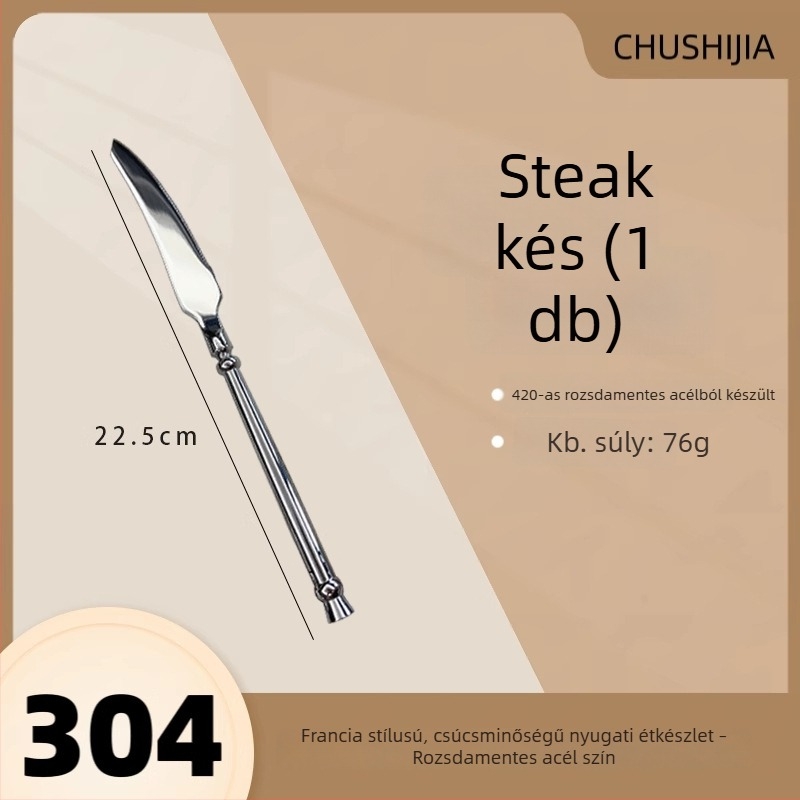 Kreatív 304-es rozsdamentes acél nyugati étkészlet: steak kés, villa, kanál és desszertkanál