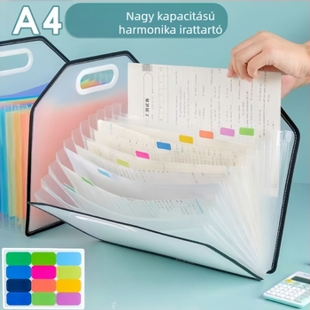 A4-es méretű, 13 rekeszes, hordozható akordion-dosszié iskolai dokumentumok és tantárgyak rendezésére