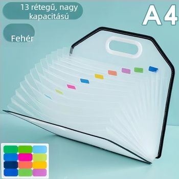 A4-es méretű, 13 rekeszes, hordozható akordion-dosszié iskolai dokumentumok és tantárgyak rendezésére
