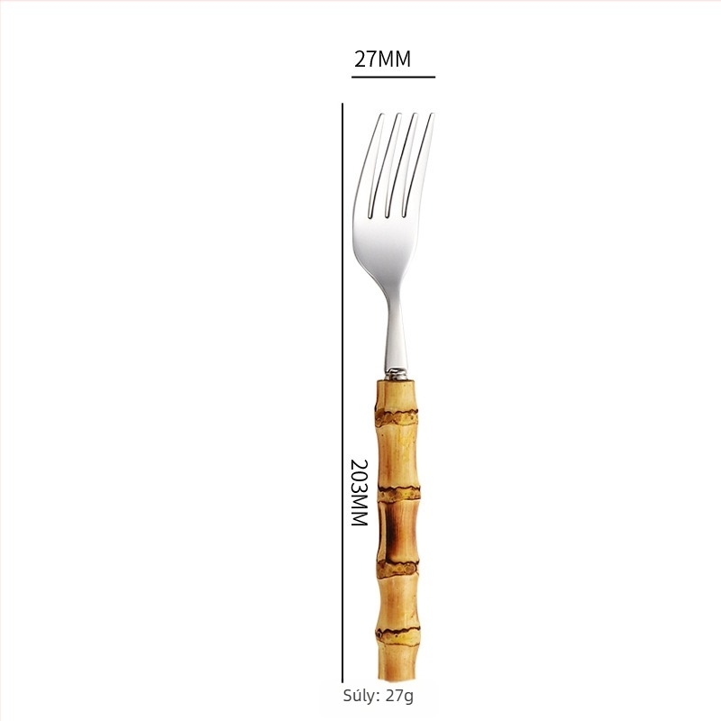 Nyugati evőeszközök 304 rozsdamentes acélból, kanál és steak kés, természetes bambusz fogantyúval