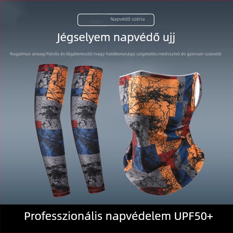 Trendi maszk és kar-ujj szett – lélegző Ice Silk, napvédelem kerékpározáshoz és szabadidős tevékenységekhez, virágos tetoválás mintával a karon