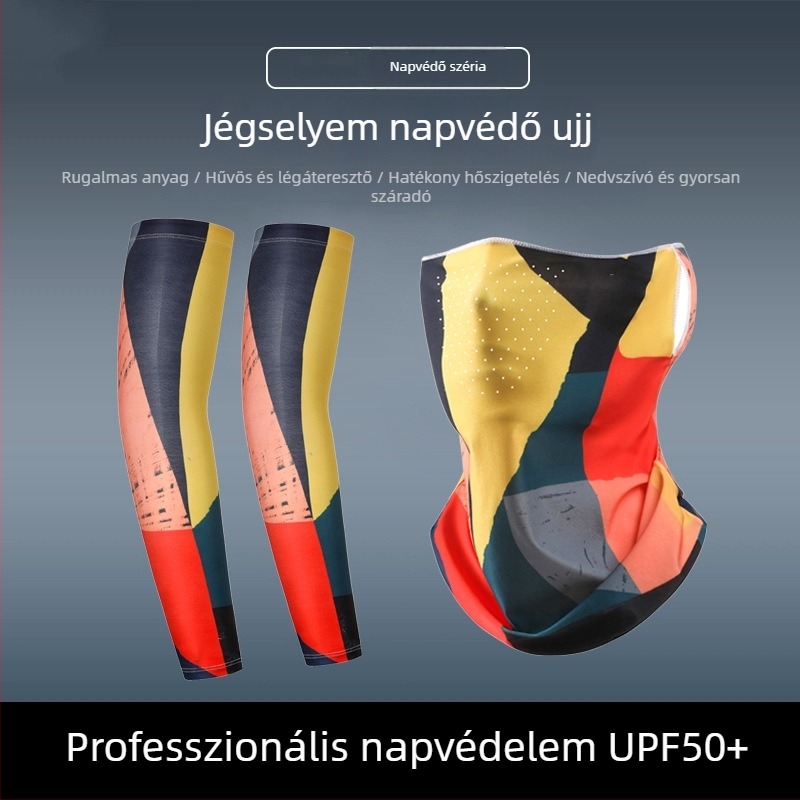Trendi maszk és kar-ujj szett – lélegző Ice Silk, napvédelem kerékpározáshoz és szabadidős tevékenységekhez, virágos tetoválás mintával a karon