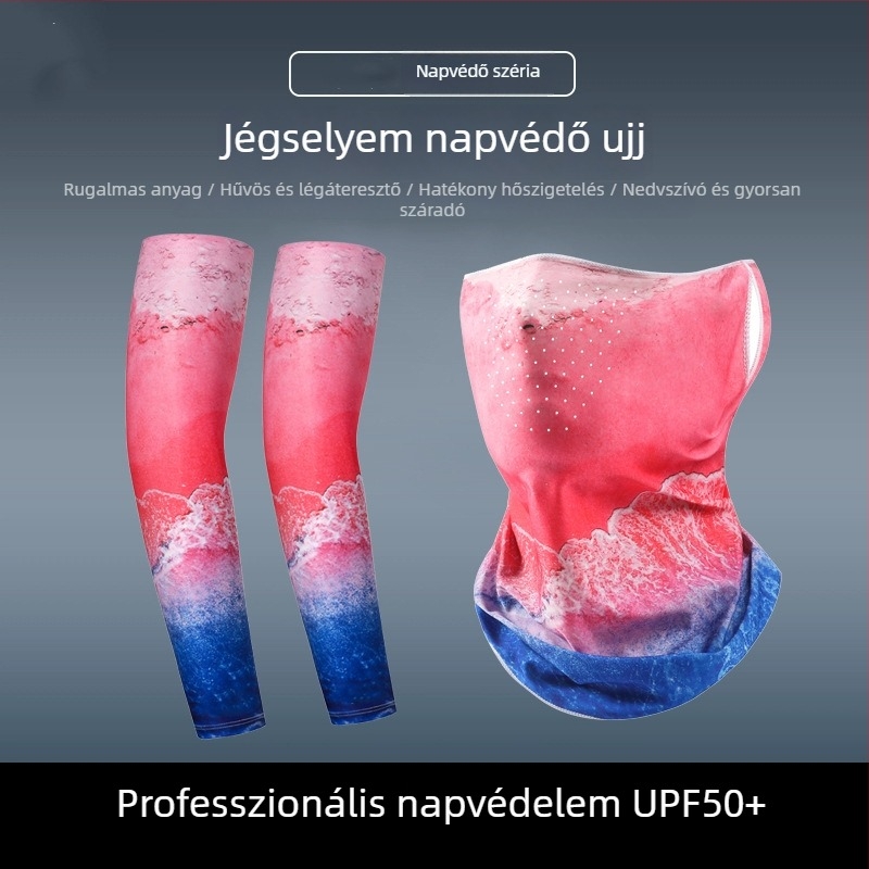 Trendi maszk és kar-ujj szett – lélegző Ice Silk, napvédelem kerékpározáshoz és szabadidős tevékenységekhez, virágos tetoválás mintával a karon