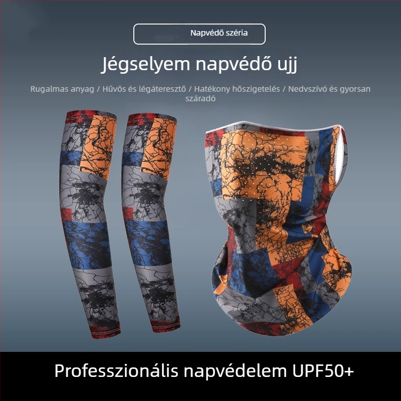 Trendi maszk és kar-ujj szett – lélegző Ice Silk, napvédelem kerékpározáshoz és szabadidős tevékenységekhez, virágos tetoválás mintával a karon