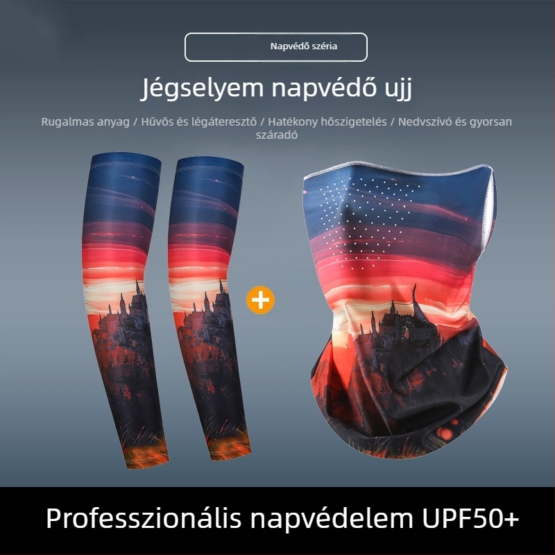 Trendi maszk és kar-ujj szett – lélegző Ice Silk, napvédelem kerékpározáshoz és szabadidős tevékenységekhez, virágos tetoválás mintával a karon
