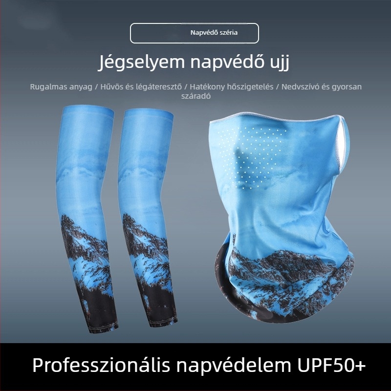 Trendi maszk és kar-ujj szett – lélegző Ice Silk, napvédelem kerékpározáshoz és szabadidős tevékenységekhez, virágos tetoválás mintával a karon