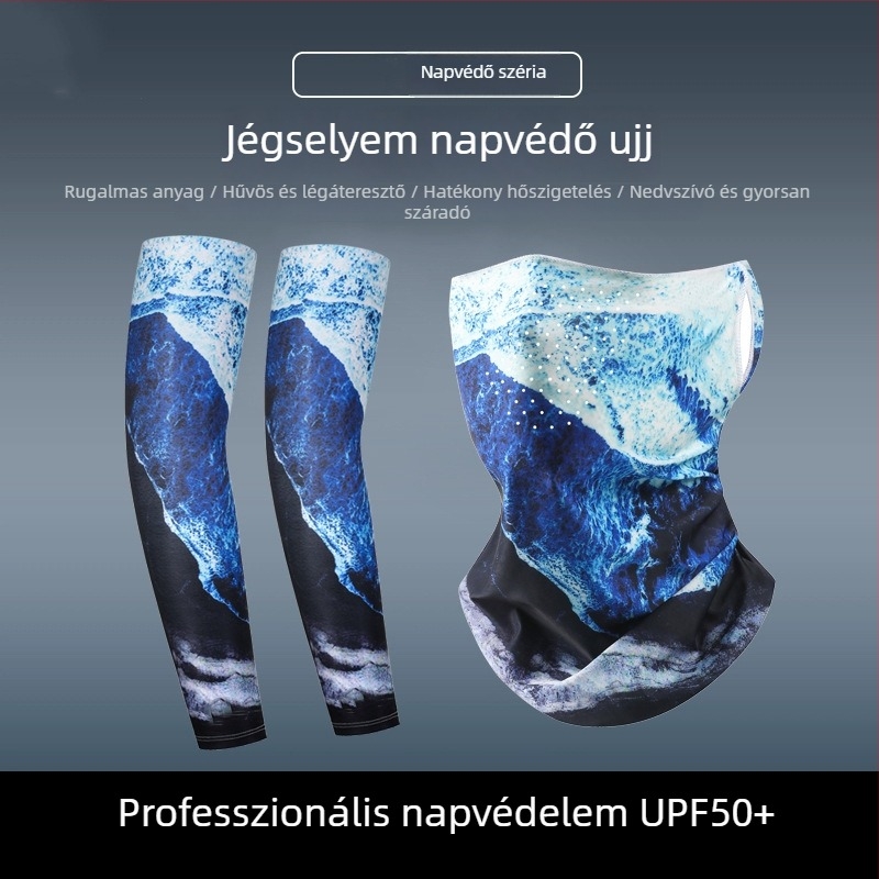 Trendi maszk és kar-ujj szett – lélegző Ice Silk, napvédelem kerékpározáshoz és szabadidős tevékenységekhez, virágos tetoválás mintával a karon
