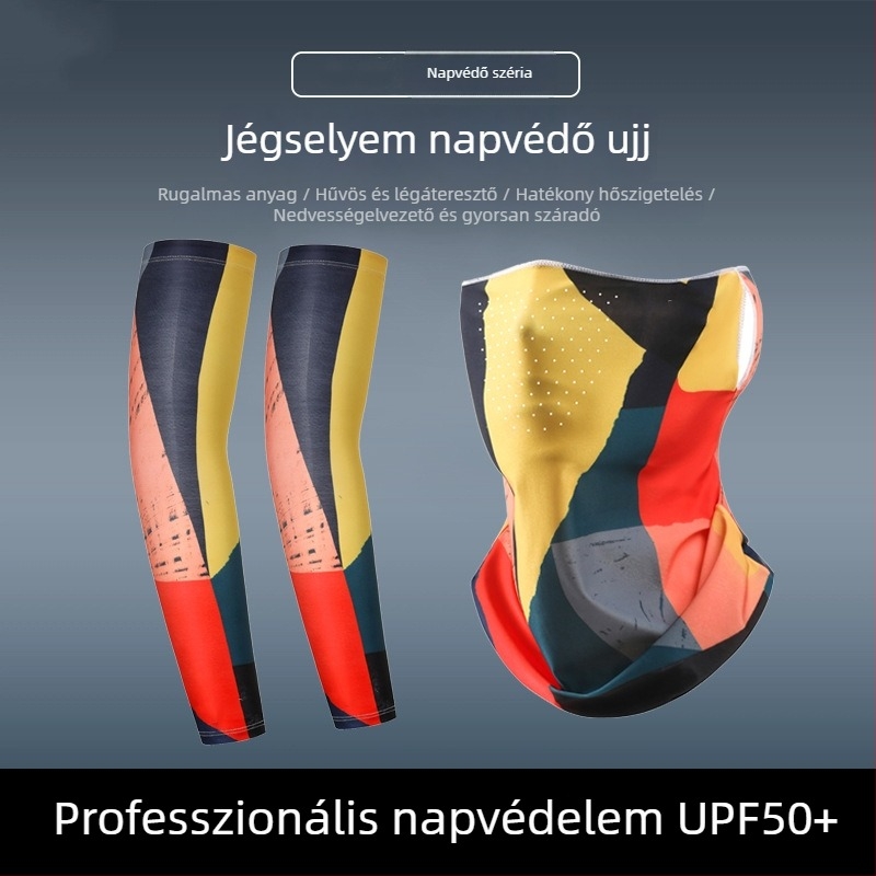 Trendi maszk és kar-ujj szett – lélegző Ice Silk, napvédelem kerékpározáshoz és szabadidős tevékenységekhez, virágos tetoválás mintával a karon