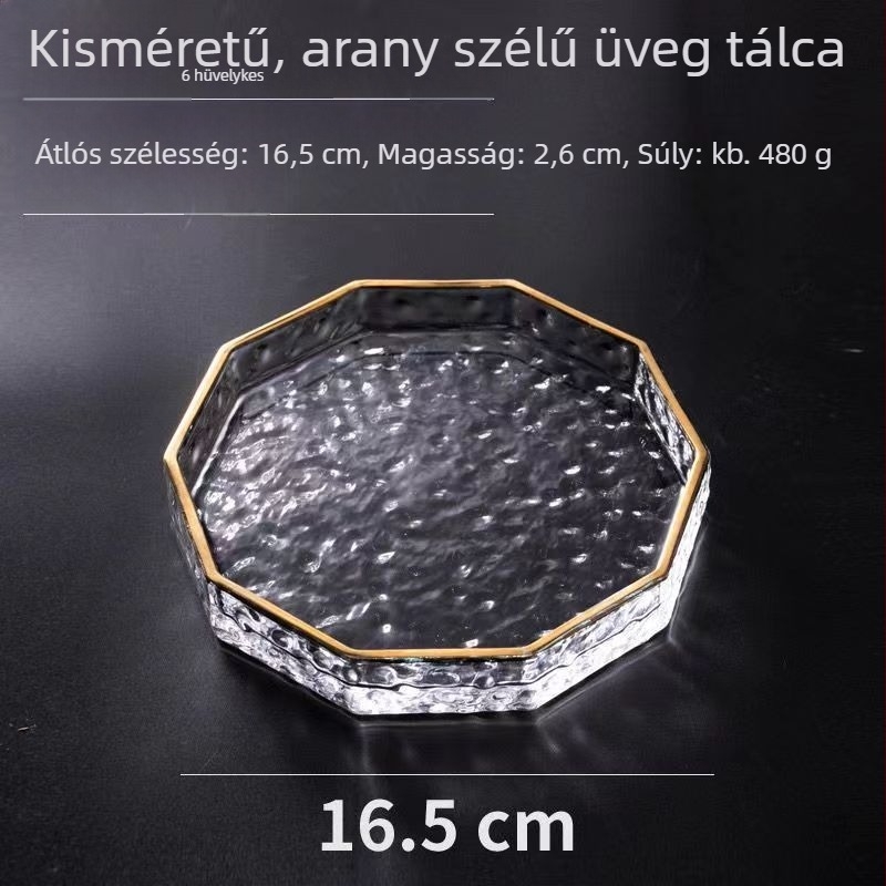 Arannyal díszített üveg tányér és tál, több oldalú kivitel, mély tál teához és nyugati étkezéshez – európai dizájn