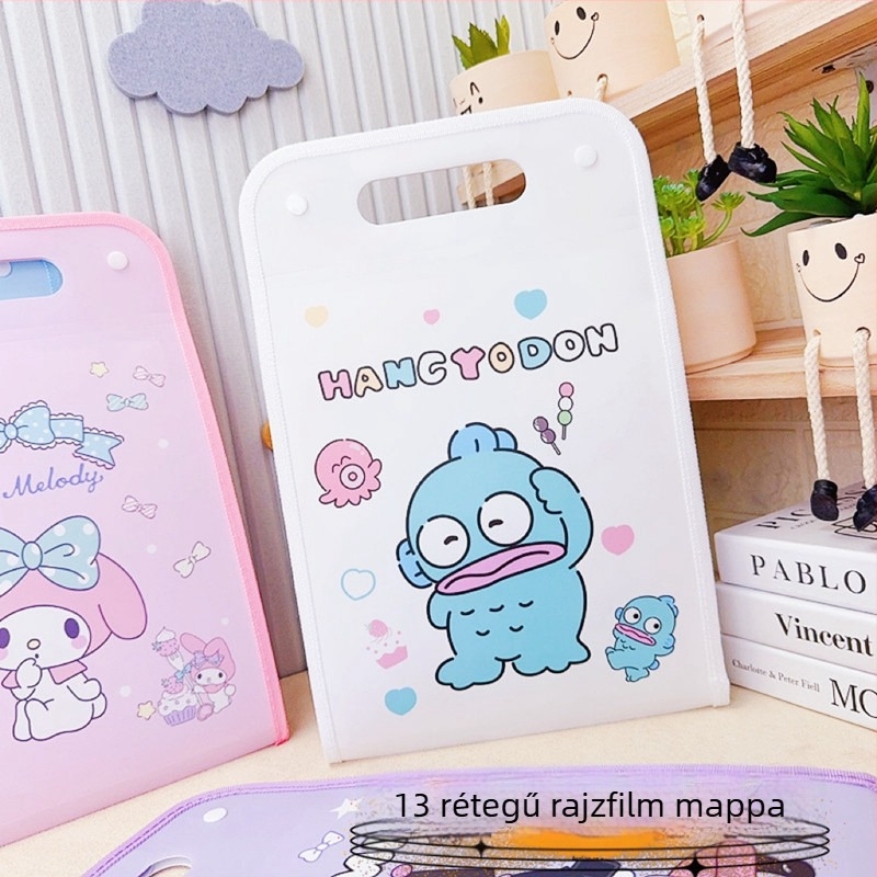 Karikatúra mintázatú diákoknak, 13 rekeszes dokumentum rendező, kézben tartható akordeon tok, tantárgyak szerinti rendezés, többszintű tárolás