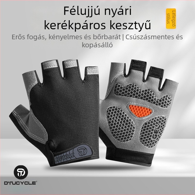 Bőr félujjas kerékpáros kesztyűk felnőtteknek, uniszex, csúszásmentes, tartós, lélegző