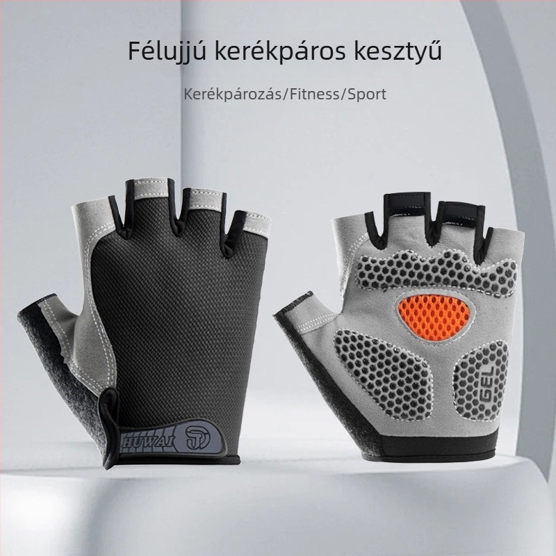 Bőr félujjas kerékpáros kesztyűk felnőtteknek, uniszex, csúszásmentes, tartós, lélegző
