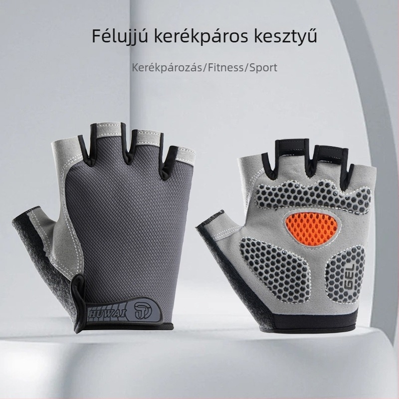 Bőr félujjas kerékpáros kesztyűk felnőtteknek, uniszex, csúszásmentes, tartós, lélegző