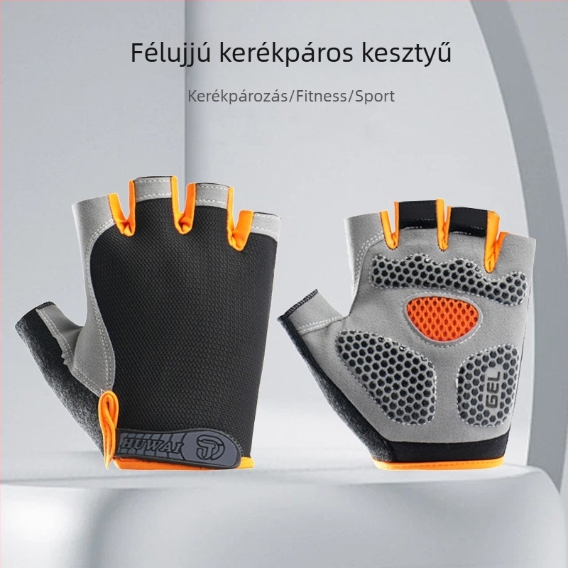 Bőr félujjas kerékpáros kesztyűk felnőtteknek, uniszex, csúszásmentes, tartós, lélegző