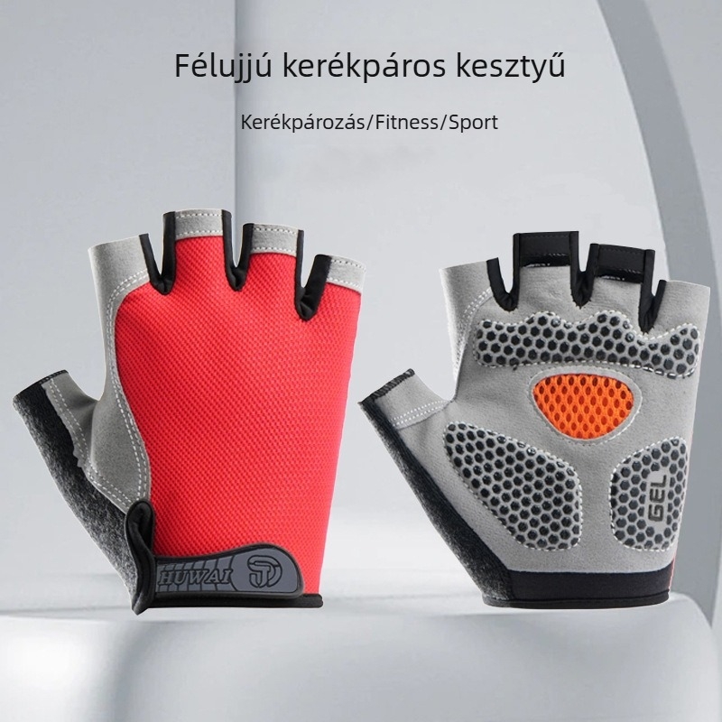 Bőr félujjas kerékpáros kesztyűk felnőtteknek, uniszex, csúszásmentes, tartós, lélegző