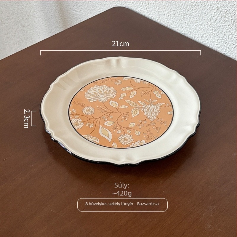 Retro virágos porcelán tányér – lapos tányér háztartási használatra, virágos mintával, reggelire, desszertekhez és süteményekhez