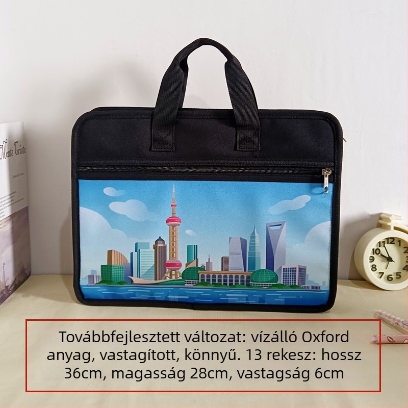 A4-es akkordeon mappa több rekesszel, vízálló cipzáras zsebbel, diákoknak, rajzfilmszerű dizájn, testreszabható minta