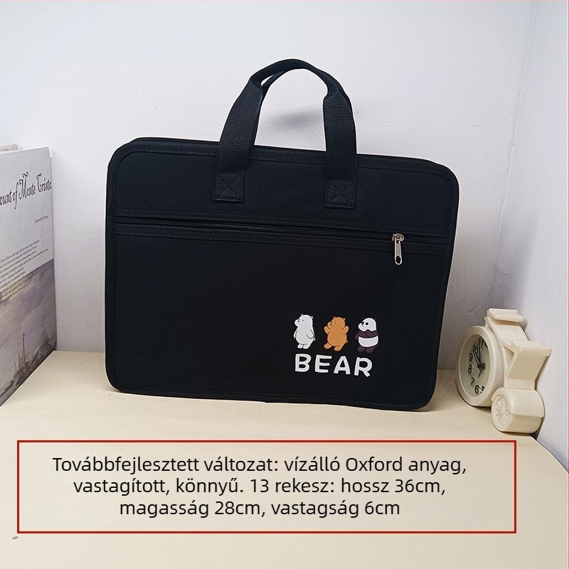 A4-es akkordeon mappa több rekesszel, vízálló cipzáras zsebbel, diákoknak, rajzfilmszerű dizájn, testreszabható minta