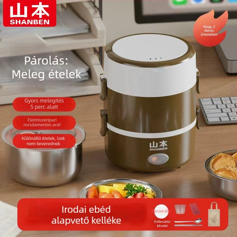 Irodai elektromos meleg ebédhordó – melegíti az ételeket, párolja a rizst, többfunkciós, 2 literes kapacitás.