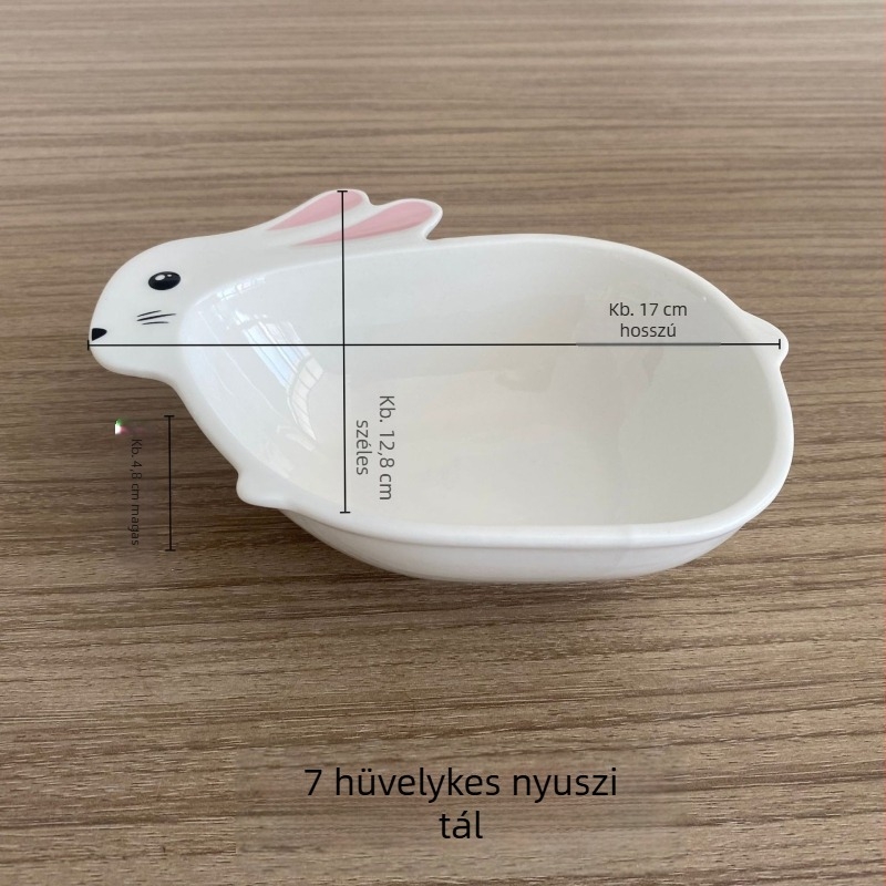 Cuki nyusziformájú kerámia vacsora tányér gyerekeknek, mikrohullámú sütőben használható.