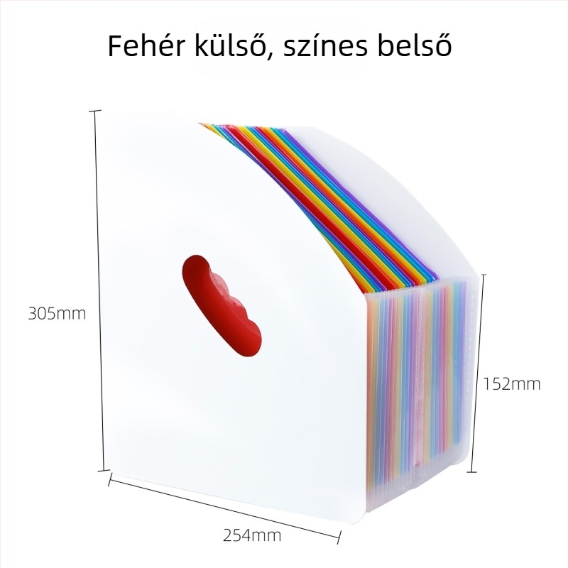 A4-es akordeon mappa 13 rekesszel, többszintű irattartó dokumentumokhoz és vizsgákhoz, háromszög alakú függőleges kivitel