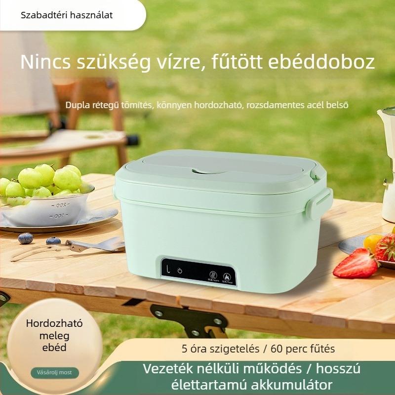 Töltést igénylő, szigetelt ebédes doboz vezeték nélküli melegítéssel, vízmentes kialakítással, nagy kapacitású, hordozható