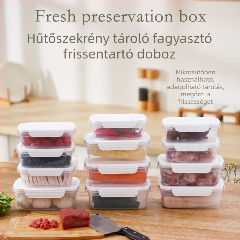FCM tanúsítvánnyal rendelkező élelmiszer-tároló doboz mikrohullámú sütőhöz, téglalap alakú műanyag ételtároló, 800–1000 ml, egykamrás, egyszínű