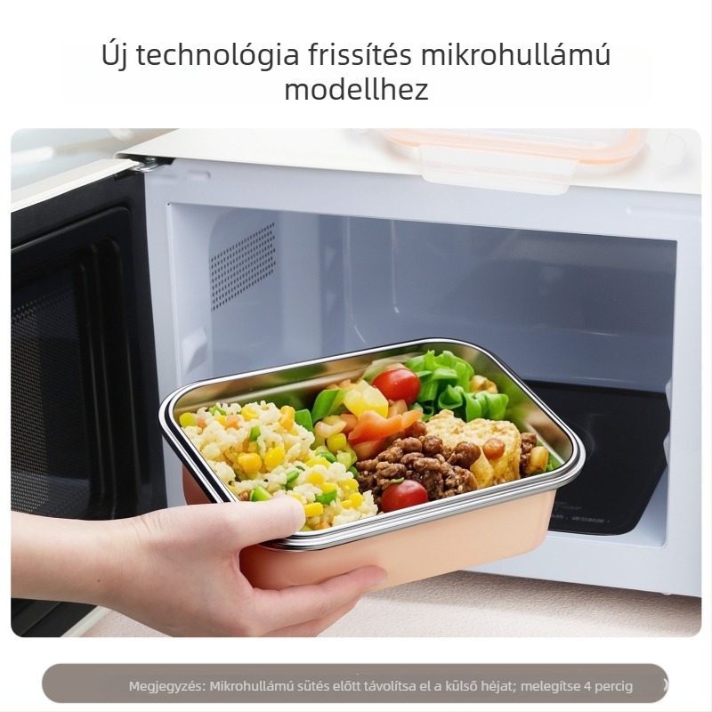 Rozsdamentes acélból készült szigetelt ebédes doboz, mikrohullámú sütőben használható, irodai dolgozók számára, frissen tartja az ételeket.