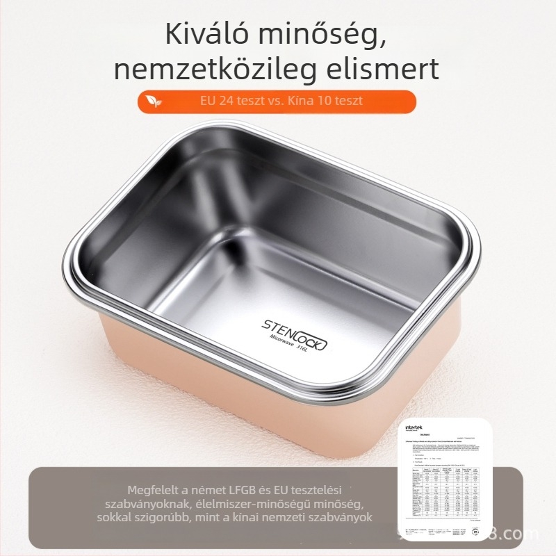 Rozsdamentes acélból készült szigetelt ebédes doboz, mikrohullámú sütőben használható, irodai dolgozók számára, frissen tartja az ételeket.