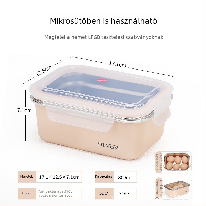 Rozsdamentes acélból készült szigetelt ebédes doboz, mikrohullámú sütőben használható, irodai dolgozók számára, frissen tartja az ételeket.