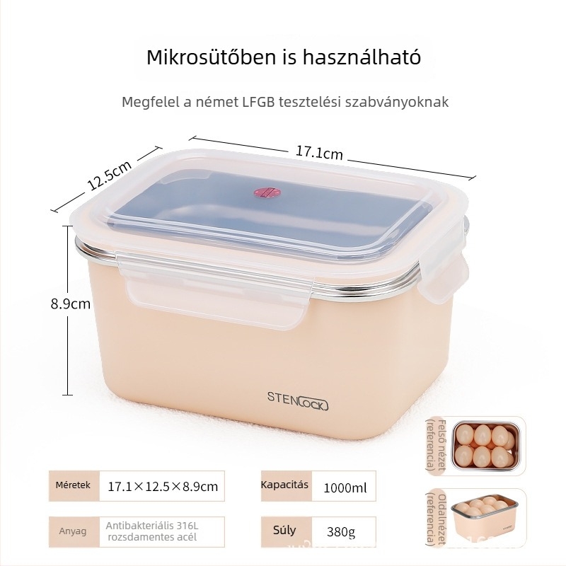Rozsdamentes acélból készült szigetelt ebédes doboz, mikrohullámú sütőben használható, irodai dolgozók számára, frissen tartja az ételeket.