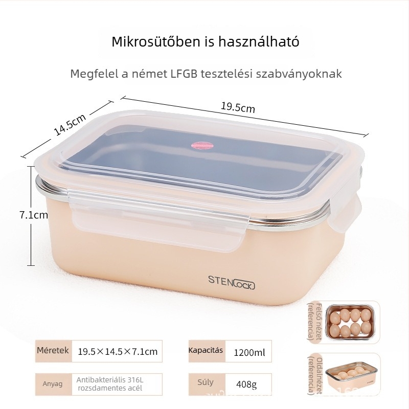 Rozsdamentes acélból készült szigetelt ebédes doboz, mikrohullámú sütőben használható, irodai dolgozók számára, frissen tartja az ételeket.