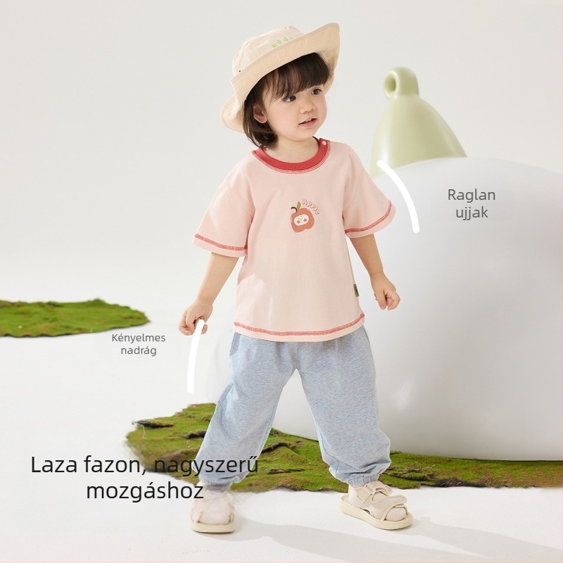 Willbur nyári két darabos szett rövid ujjú, vékony pamutból, 1–3 éveseknek, uniszex