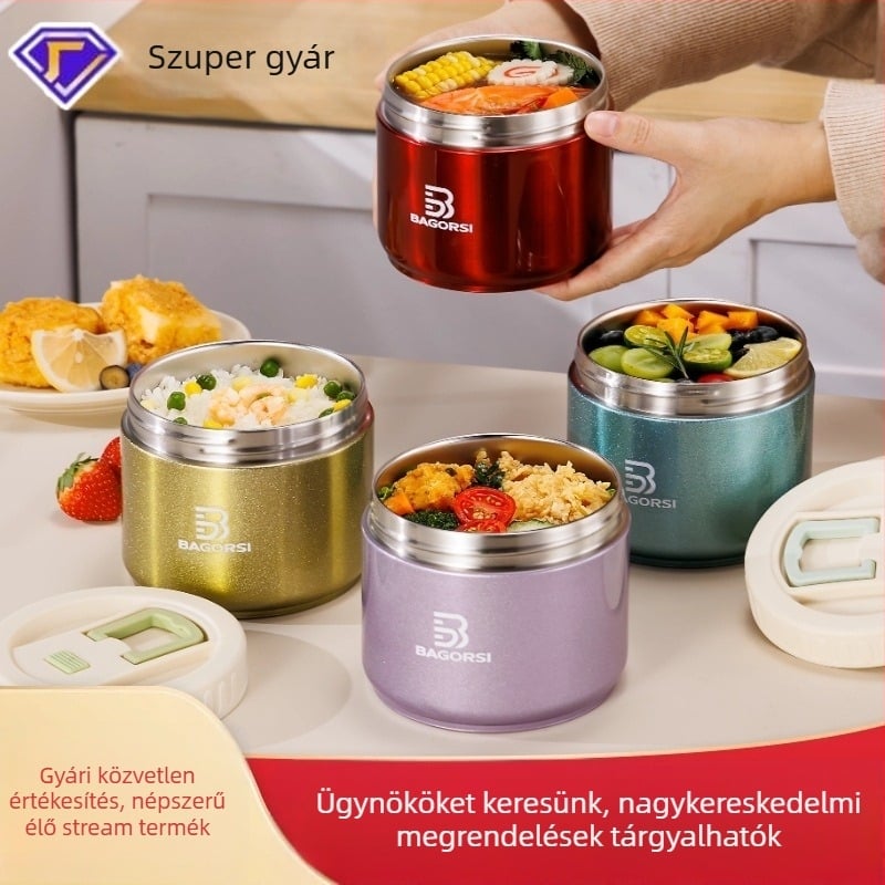 Yihua Kitchenware 304 rozsdamentes acélból készült, szigetelt ebédes doboz leveses tartállyal, hordozható zárt edény, 712 ml, modern minimalista dizájn