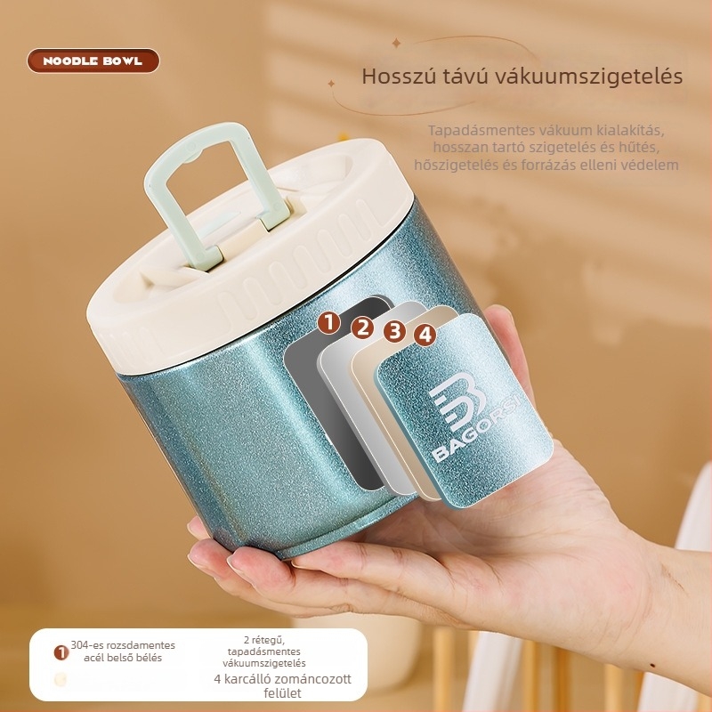 Yihua Kitchenware 304 rozsdamentes acélból készült, szigetelt ebédes doboz leveses tartállyal, hordozható zárt edény, 712 ml, modern minimalista dizájn