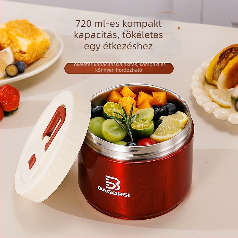 Yihua Kitchenware 304 rozsdamentes acélból készült, szigetelt ebédes doboz leveses tartállyal, hordozható zárt edény, 712 ml, modern minimalista dizájn
