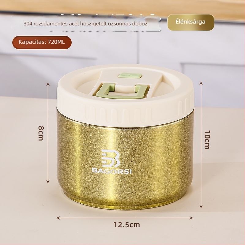 Yihua Kitchenware 304 rozsdamentes acélból készült, szigetelt ebédes doboz leveses tartállyal, hordozható zárt edény, 712 ml, modern minimalista dizájn