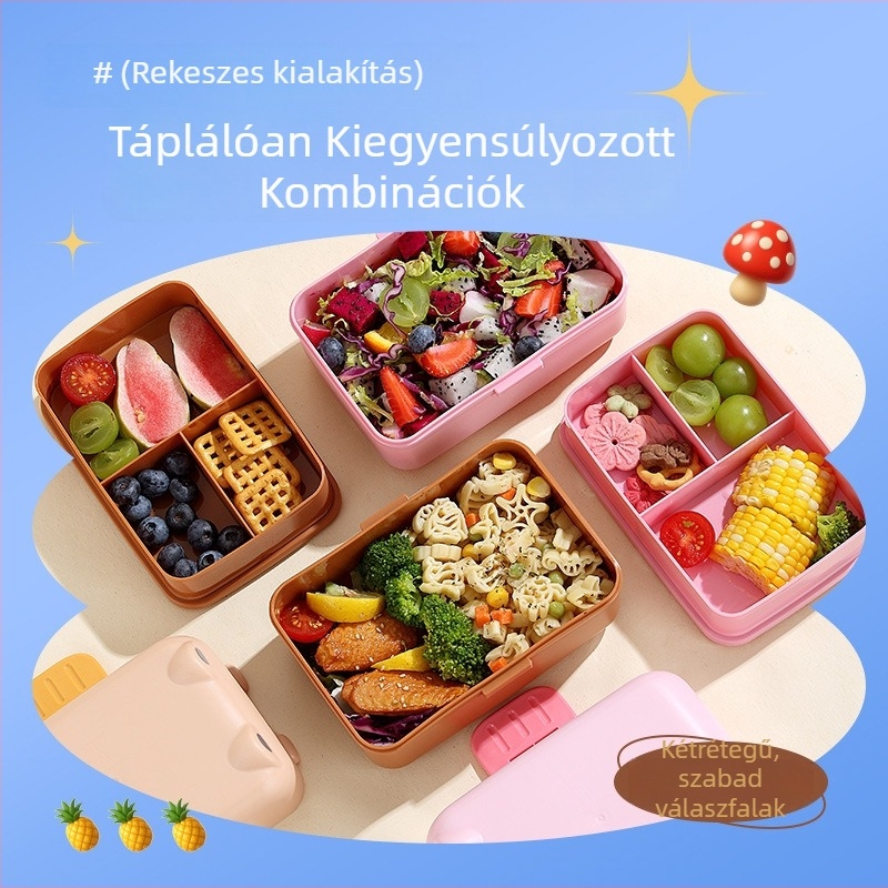 Új rajzfilm témájú ebéddoboz iskolásoknak, mikrózható, nagy kapacitású, két szintes, rekeszekkel, hordozható, zárható