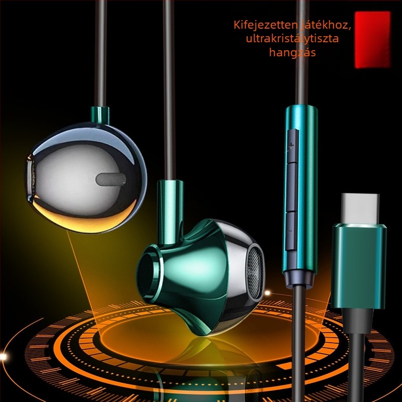 Vezetékes játék karaoke fülhallgató digitális chippel, Type-C és 3,5 mm-es duális interfésszel, esports számára