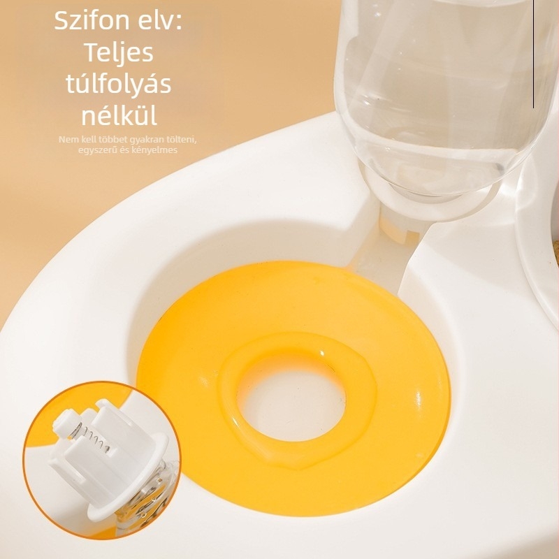 Dupla tál macskáknak: automata vízellátás, szivárgásmentes, élelmiszer-minőségű műanyag tál, nyaki védelem, etetésre és itatásra egyben.