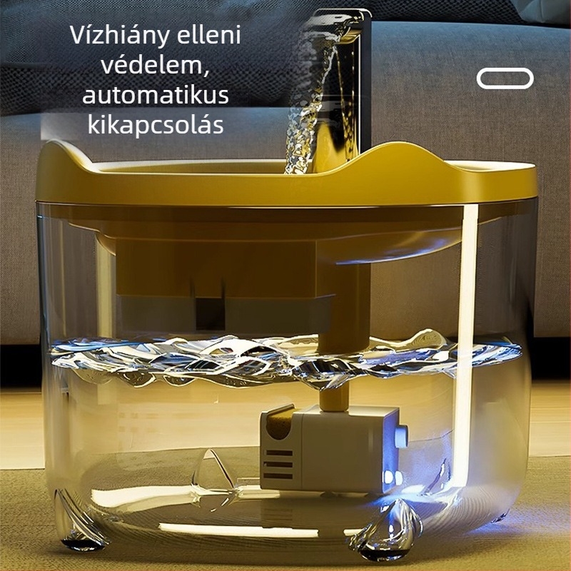 Macska automata vízadagoló folyamatos áramlású vízzel a száradás megelőzésére; cirkuláló vízű itató