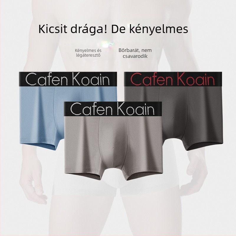 Koaia cafe Férfi pamut boxeralsó, középmagas derékvonal, ezüst szegélyes deréksz, U-formájú kontúr zseb, kényelmes és lélegző