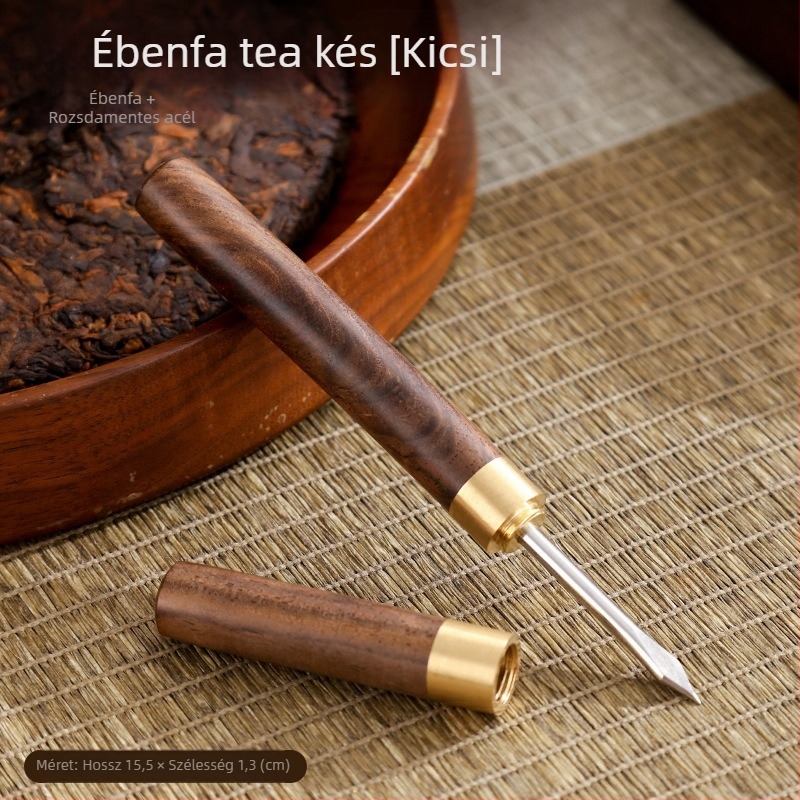 Ebonfa fából készült ötféle teaceremónia készlet Kung-Fu teázási kiegészítőkkel: teáskanál, tű, csipesz, kefé, csésze villája