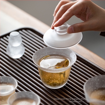 Japán stílusú üvegből készült buborékos fedeles tea tál otthoni használatra, egyszerű üveg teás tál, Kung Fu tea készlet, két részes teáscsésze