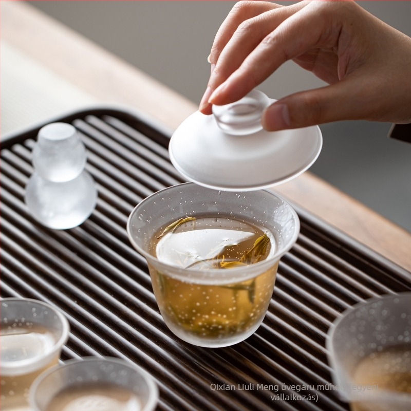 Japán stílusú üvegből készült buborékos fedeles tea tál otthoni használatra, egyszerű üveg teás tál, Kung Fu tea készlet, két részes teáscsésze