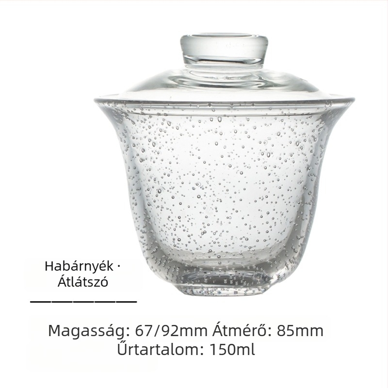 Japán stílusú üvegből készült buborékos fedeles tea tál otthoni használatra, egyszerű üveg teás tál, Kung Fu tea készlet, két részes teáscsésze