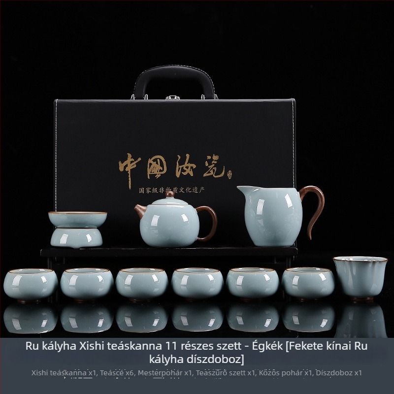 Ru Kiln Ge Ware Gongfu teáskészlet prémium ajándékdobozban, fedeles csészékkel, testreszabható logó