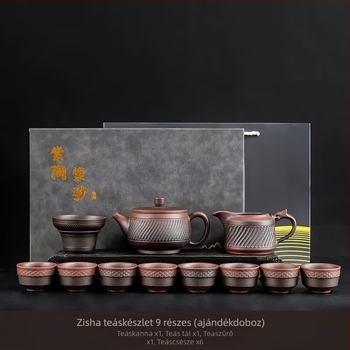 Yunnan-i lila agyagból készült Kung-Fu teáskészlet teáskannával és teáscsészékkel díszdobozban – luxus lila agyag teáskészlet otthonra és irodába